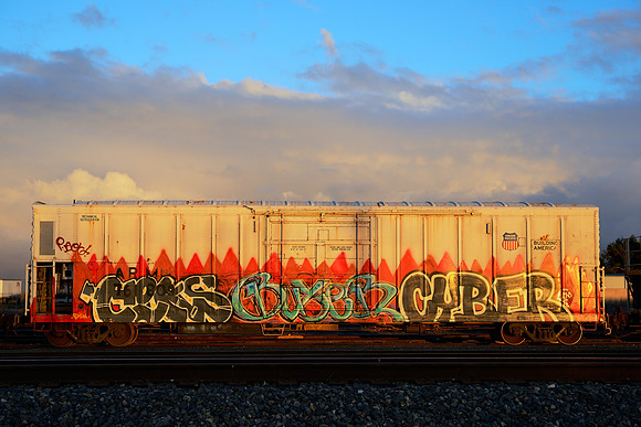 Guadalupe Train car graffiti and sunset